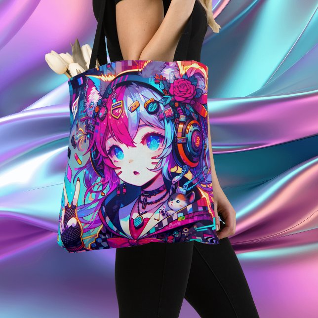 Glitchcore Colourful Anime Girl Artwork  Tote Bag (Creator Uploaded)