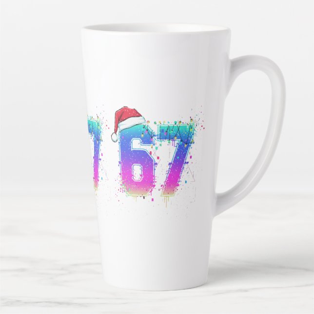 Glitchcore Cyber Christmas Tree 67 Neon Meme Shirt Latte Mug (Right)