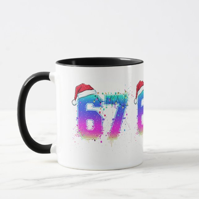 Glitchcore Cyber Christmas Tree 67 Neon Meme Shirt Mug (Left)