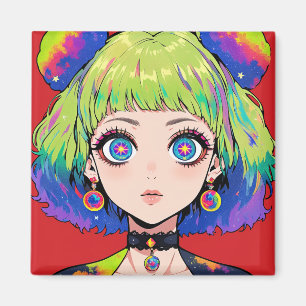 Glitchcore Space Girl With Star Eyes Magnet