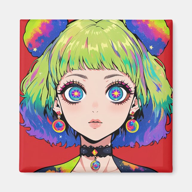 Glitchcore Space Girl With Star Eyes Magnet (Front)