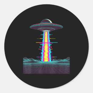 Glitchcore ufo abduction synthwave vaporwave alien classic round sticker