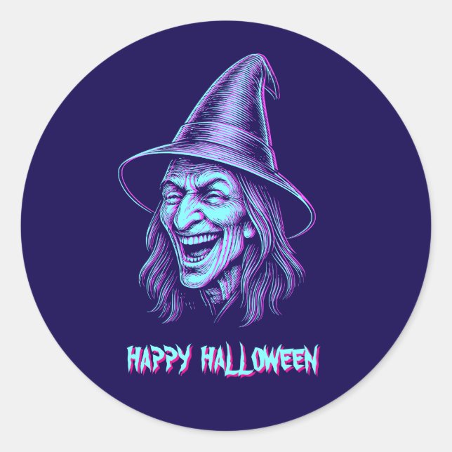 Glitched Halloween Witch Distorted Horror Design Classic Round Sticker (Front)