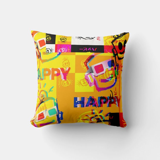 GLITCHED HAPPY Pillow (Front)