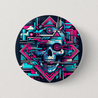 Glitched Out Skull Cyberpunk 6 Cm Round Badge