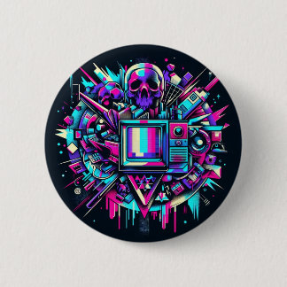 Glitched Out Skull - SMPTE 6 Cm Round Badge
