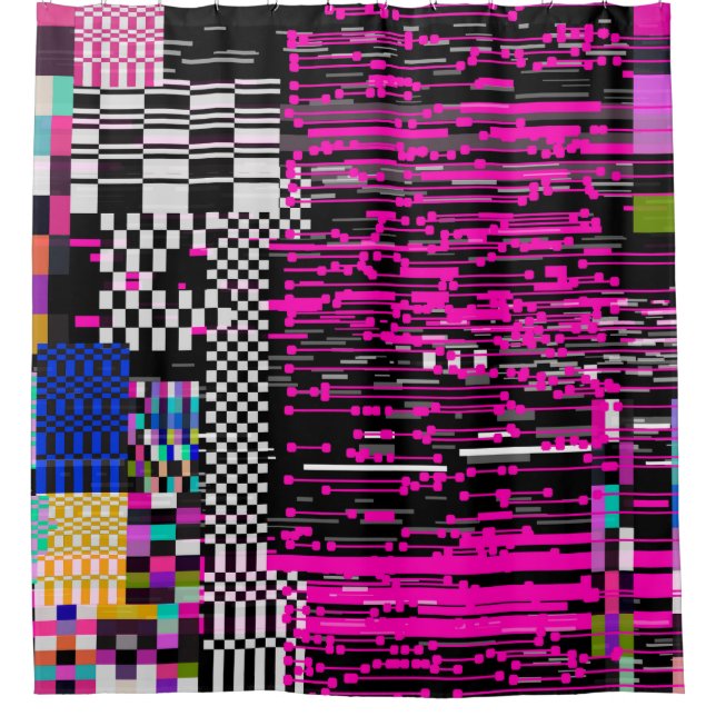 Glitched Retro VHS Screen Style Shower Curtain (Front)