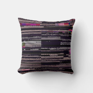 Glitched TV screen with broken pixels. Abstract fu Cushion