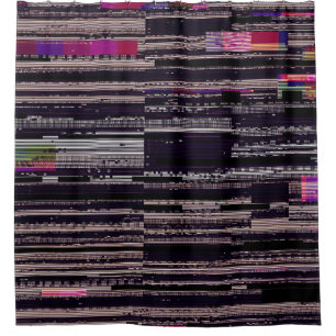 Glitched TV screen with broken pixels. Abstract fu Shower Curtain