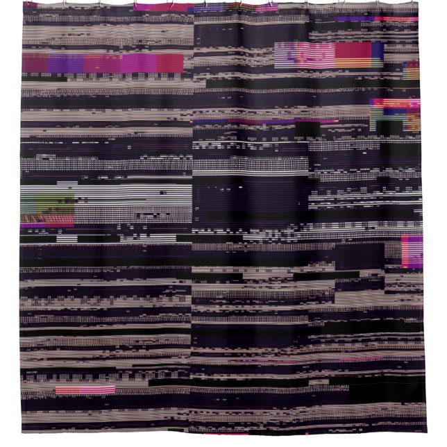 Glitched TV screen with broken pixels. Abstract fu Shower Curtain (Front)
