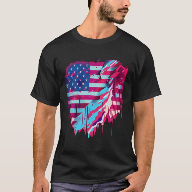 Glitched Vaporwave American Flag T-Shirt (Front)