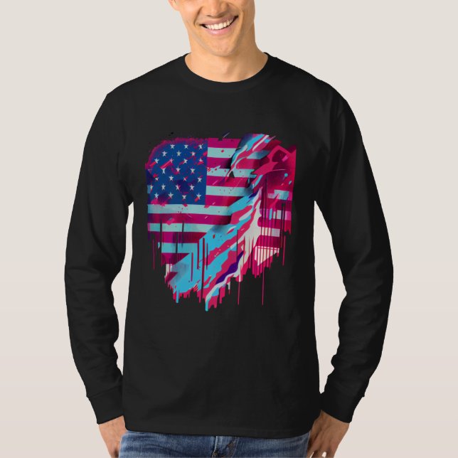 Glitched Vaporwave American Flag T-Shirt (Front)