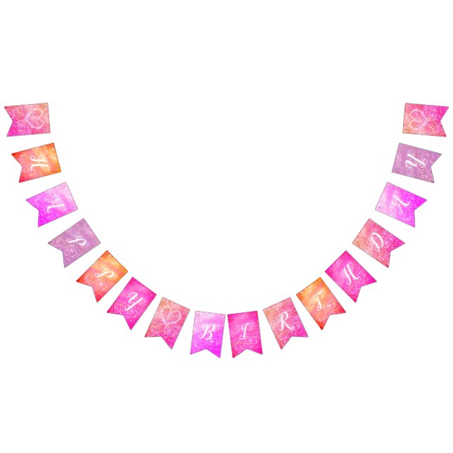 Glitering Heart Colourful  Birthday bunting banner (All)