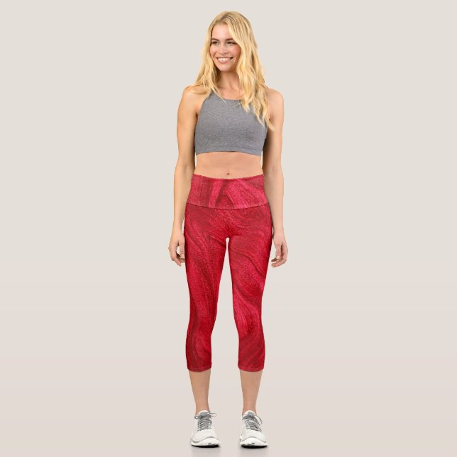 GLITERY RED CAPRI LEGGINGS (Front)