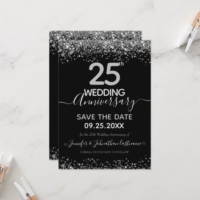 Glitter 25th Wedding Anniversary Invitation (Front/Back In Situ)