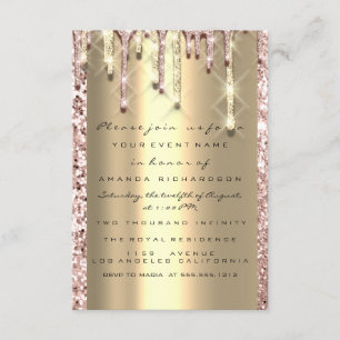 Glitter 3D Drips Rose Bridal Sweet 16th Gold Invitation
