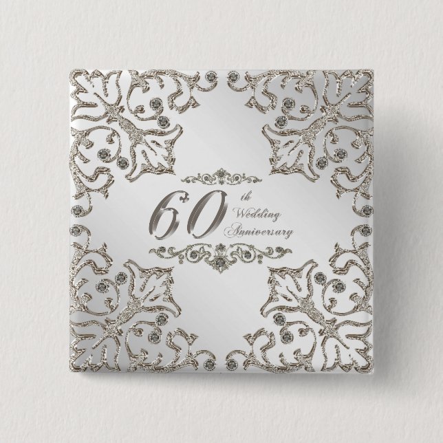 Glitter 60th Diamond Wedding Anniversary Button (Front)