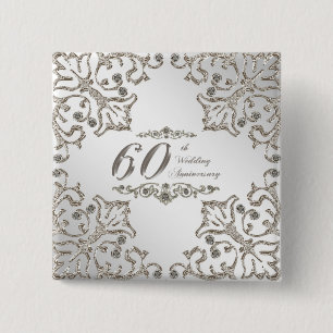 Glitter 60th Diamond Wedding Anniversary Button