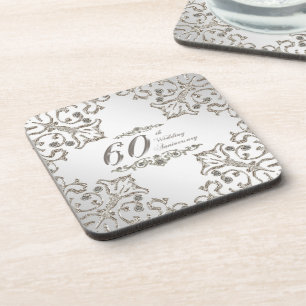 Glitter 60th Diamond Wedding Anniversary Coaster