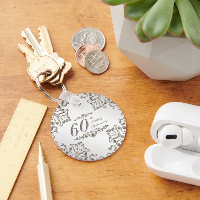 Glitter 60th Diamond Wedding Anniversary Key Chain (Desk)