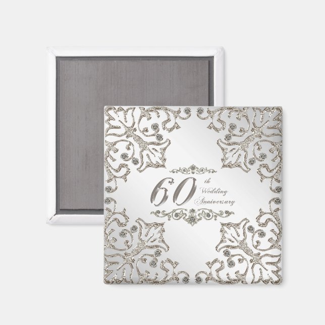 Glitter 60th Diamond Wedding Anniversary Magnet (Front/Back)