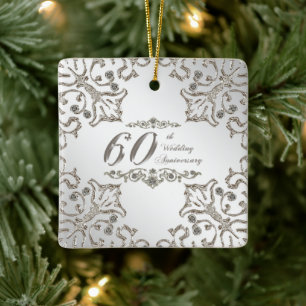 Glitter 60th Diamond Wedding Anniversary Ornament