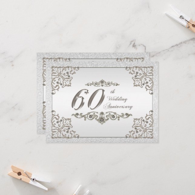 Glitter 60th Wedding Anniversary Invitation Card (Front/Back In Situ)