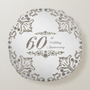 Glitter 60th Wedding Anniversary Round Cushion