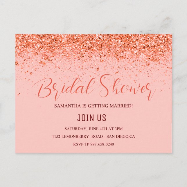 Glitter abstract - bridal shower invitation postcard (Front)