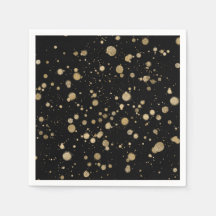 Glitter Abstract Paint Splatter Dots Gold Black