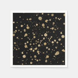 Glitter Abstract Paint Splatter Dots Gold Black Napkin