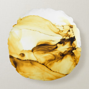 Glitter Alcohol Ink Art. Japanese Ink Style. Beig Round Cushion