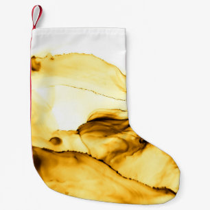 Glitter Alcohol Ink Art. Japanese Ink Style. Beig Small Christmas Stocking