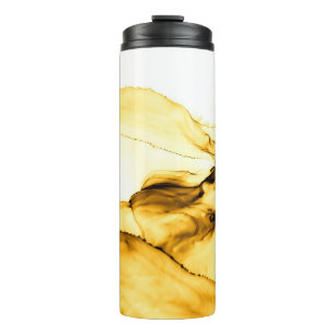 Glitter Alcohol Ink Art. Japanese Ink Style. Beig Thermal Tumbler