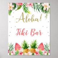 Glitter Aloha Floral Fruit Birthday Party Poster