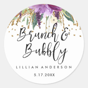 Glitter Amethyst Brunch and Bubbly Bridal Shower Classic Round Sticker