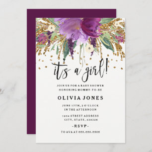 Glitter Amethyst Girl Baby Shower Invitation