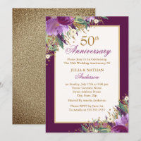 Glitter Amethyst Purple Floral 50th Anniversary