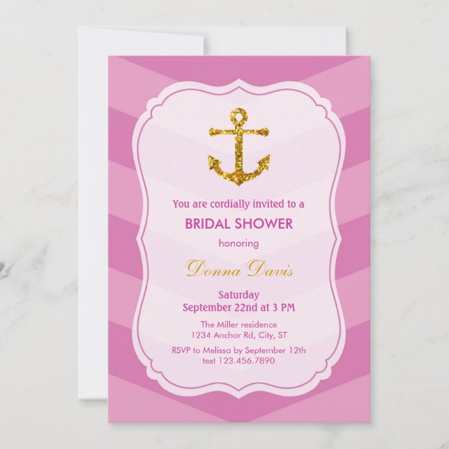 Glitter Anchor Nautical Bridal Shower Invitation (Front)
