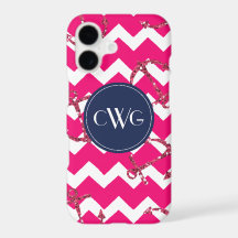 Glitter Anchors Pink Chevron Monogram