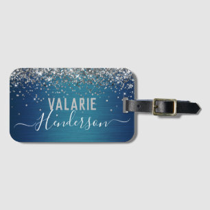 Glitter and Brushed Metal Monogram Luggage Tag