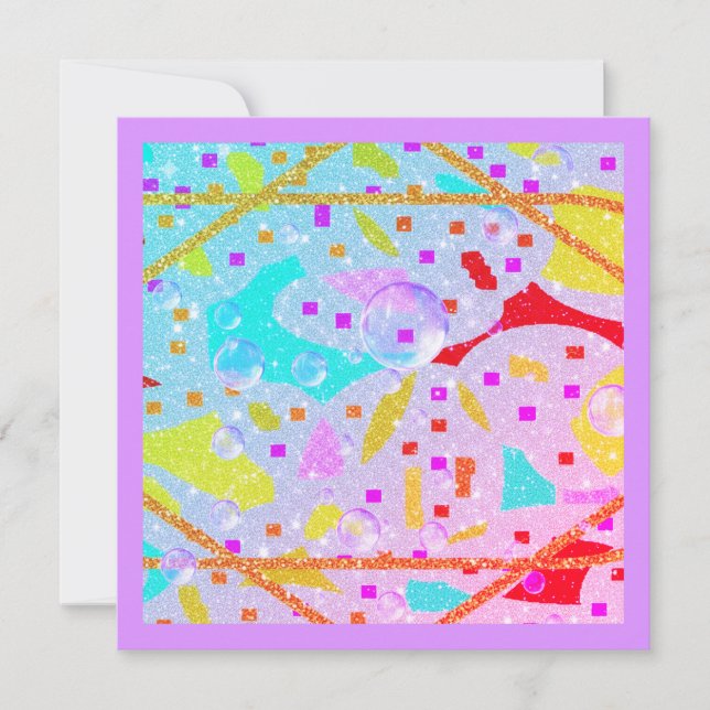 GLITTER AND BUBBLES DESIGN PASTELS ART SAVE THE DATE (Front)