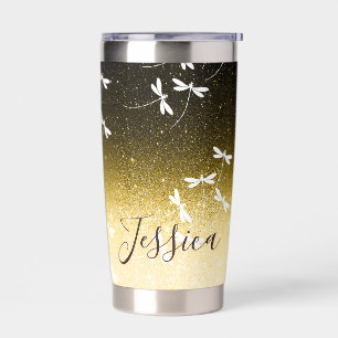 Glitter and dragonflies personalised insulated tumbler