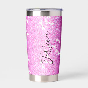 Glitter and dragonflies personalised insulated tumbler