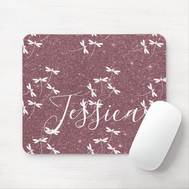 Glitter and dragonflies personalised  mouse pad (With Mouse)