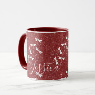 Glitter and dragonflies personalised mug