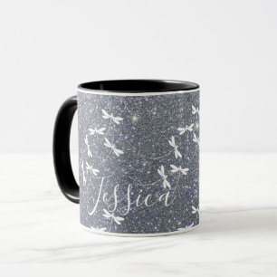 Glitter and dragonflies personalised mug