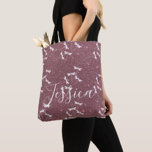 Glitter and dragonflies personalised tote bag