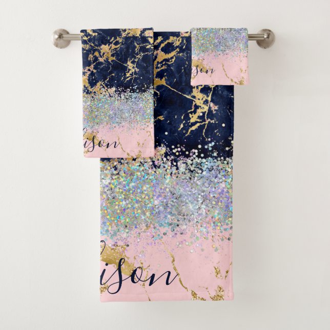 Glitter and marble personalised  bath towel set (Insitu)