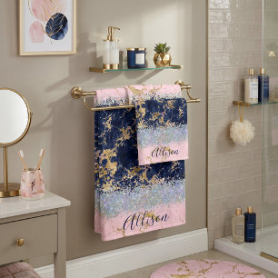 Glitter and marble personalised  bath towel set